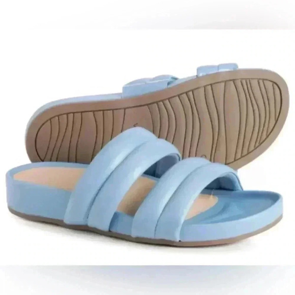 Vionic Mayla Double Band Slide Blue Slip On Puffer Straps Size 6M NIB - Picture 1 of 6